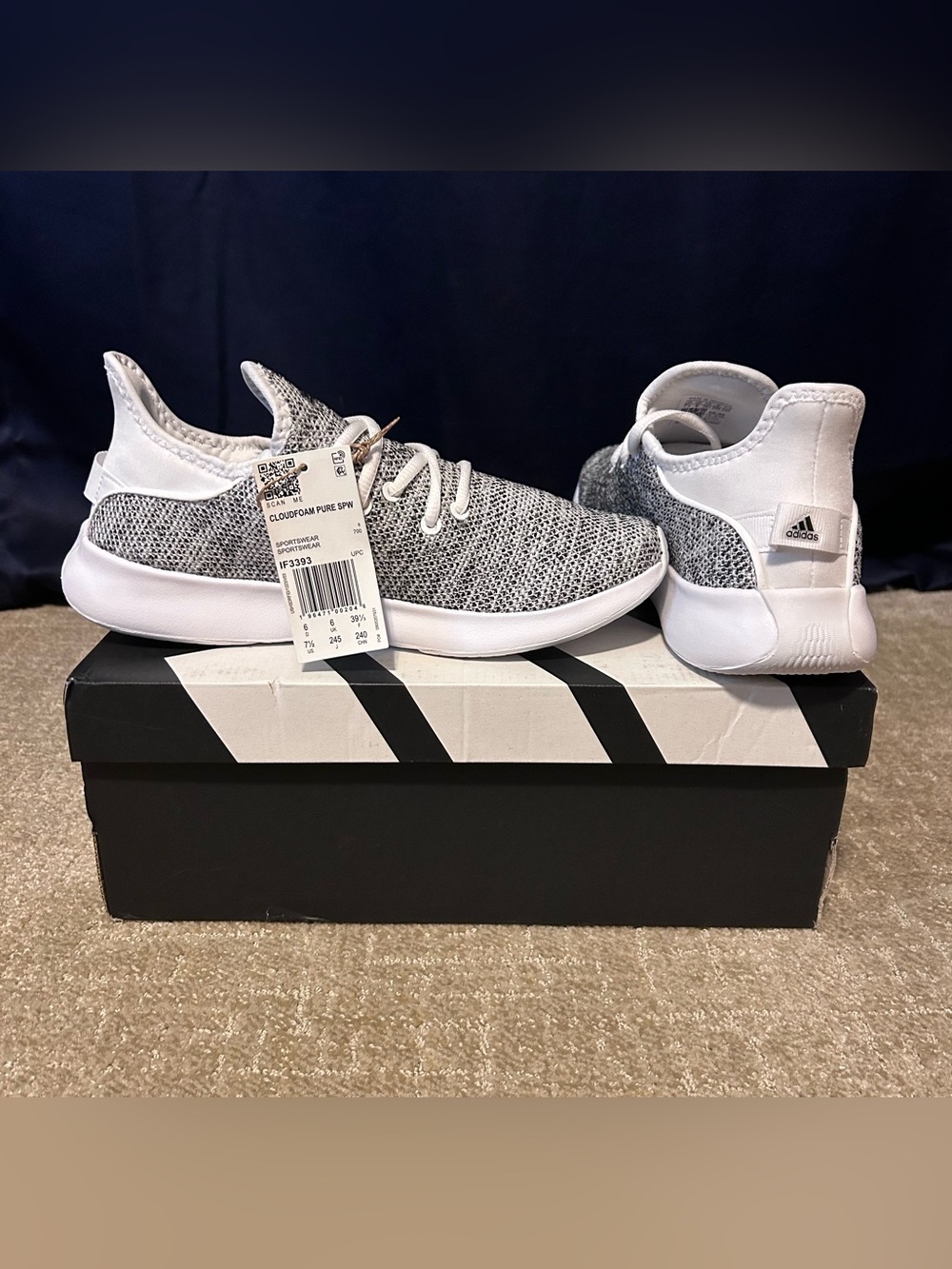 New Women’s Grey Adidas Cloud Foam Pure Size 7.5